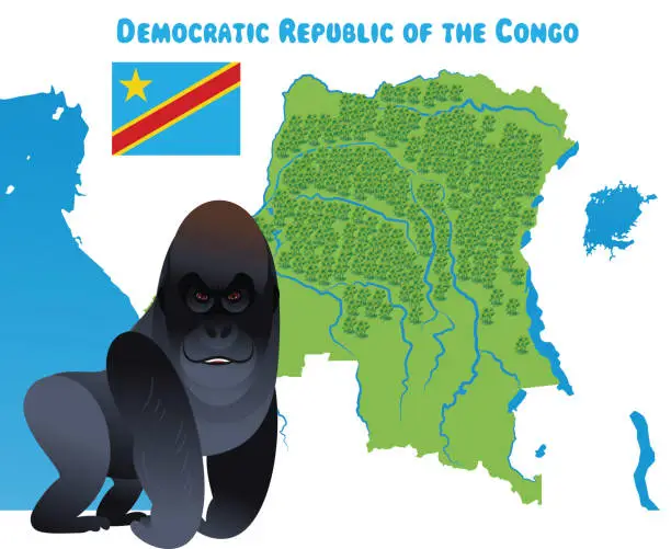 Vector illustration of Democratic Republic of the Congo and Angry Gorilla