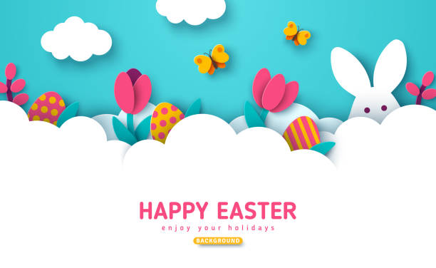 illustrations, cliparts, dessins animés et icônes de nuages de lapin de cartes de pâques - easter egg easter isolated three dimensional shape