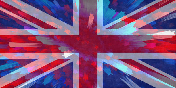 Great Britain United Kingdom British Flag UK England Firework Star Grunge Paper Concrete Marble Abstract Texture Coronation Guy Fawkes Day Night Commonwealth Day National Holiday Multi-layered Effect Close-Up Design template for presentation, flyer, greeting card, poster, brochure, banner
