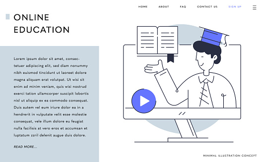 Online Education Concept. Cartoon Style Landing Page, Web Banner Design.