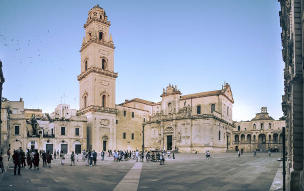 Lecce, Italy. 06 29 2019. The imposing five-storey bell tower is one of the tallest in Europe.