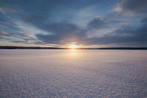 A beautiful scene of the frozen Wisconsin river in January.