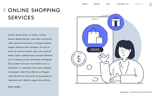 Online Shopping Services Concept. Cartoon Style Landing Page, Web Banner Design.