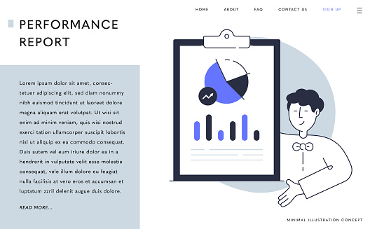 Performance Report Concept. Cartoon Style Landing Page, Web Banner Design.