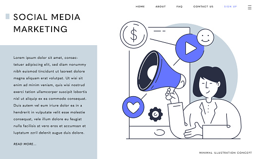 Social Media Concept. Cartoon Style Landing Page, Web Banner Design.