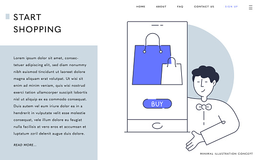 Start Shopping, Shopaholic Concept. Cartoon Style Landing Page, Web Banner Design.