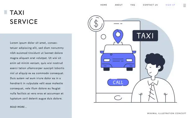 Vector illustration of Landing Page, Web Banner Design for Taxi Service Concept.
