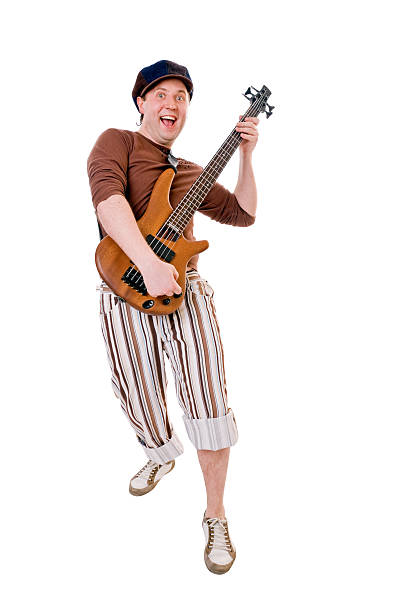 Cool young musician  with guitar isolated on white background