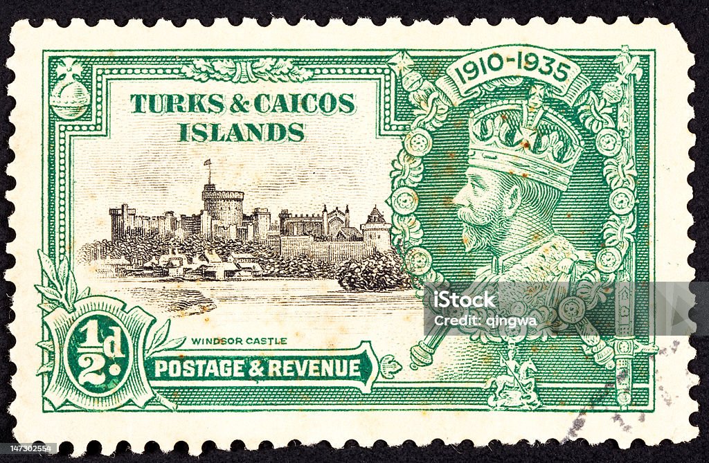 Cancelado turcas Caicos sello postal King George V Castillo de Windsor - Foto de stock de Dibujar libre de derechos