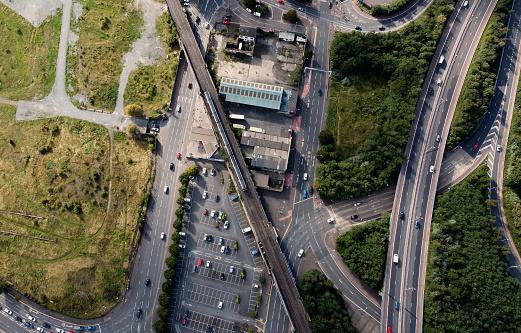 Aerial view of A2 Sydenham Bypass Belfast City Northern Ireland