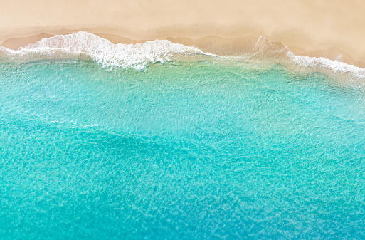 Aerial view of tropical beach turquoise clear water paradise in white sand