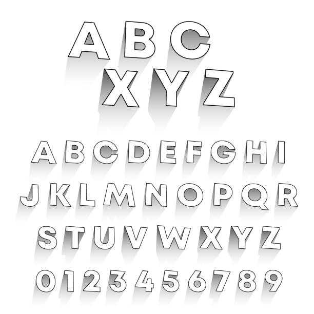 istock Black and White alphabet with shadow. Set of letters and numbers 3D design. Vector illustration. 1473029978