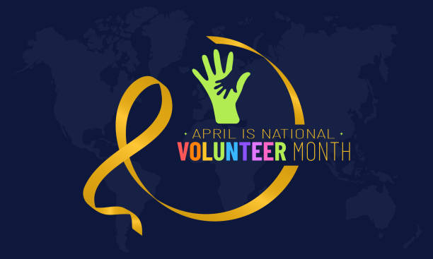 National Volunteer month. volunteers communities circle ribbon awareness banner or template with gold and colored design in blue background with supporting hand. observed on April National Volunteer month. volunteers communities circle ribbon awareness banner or template with gold and colored design in blue background with supporting hand. observed on April volunteer appreciation stock illustrations
