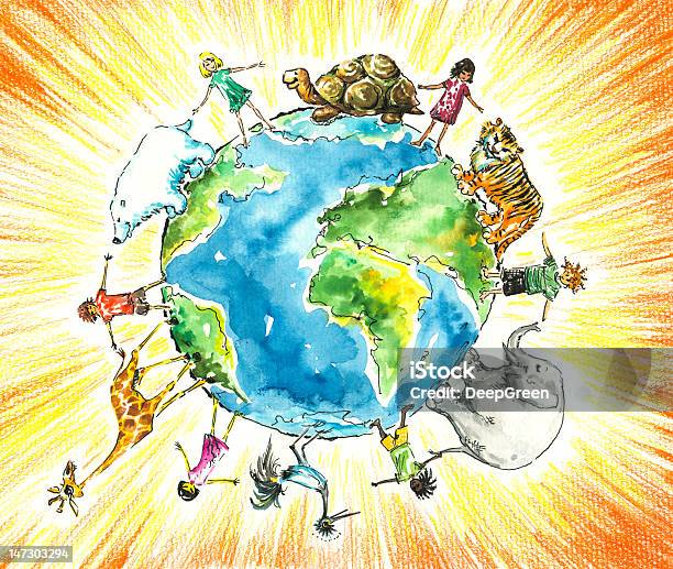 Children And Animals Stock Illustration - Download Image Now - Globe -  Navigational Equipment, Planet - Space, Watercolor Painting - iStock