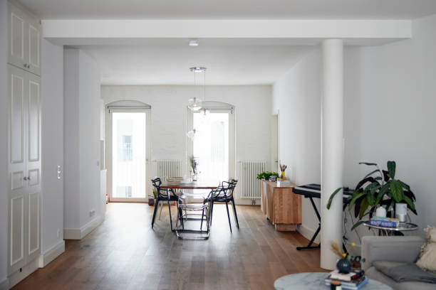 istock Spacious bright dining room with wooden flooring 1473033790