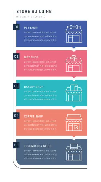 Vector illustration of Store Building Vertical Infographic Design