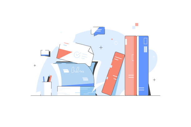 istock Office table, workplace with pile of paper documents, file folders, business working. Business documents, paperwork 1473034812