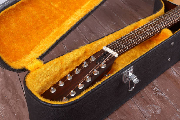 istock Musical instrument - Fragment neck  twelve-string acoustic guitar in hard case 1473036100