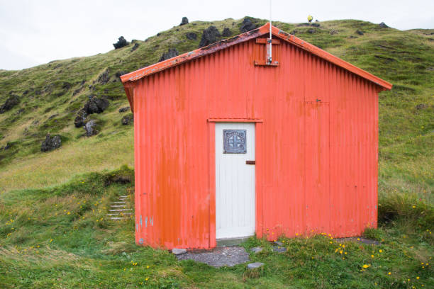 Qeqertarsuaq, Greenland - July 5, 2018: The old wooden whale watching tower. Qeqertarsuaq is a port and town located on the south coast of Disko Island on the west coast of Greenland.