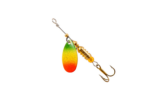 Fishing Spinner (Spoon Lure) Isolated on White background . Tackles for catching of fishes.