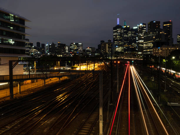 istock Urban skyline and trains at dawn 1473050871