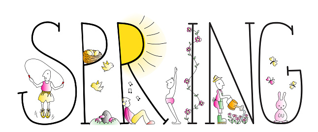 Springald Drawing Springtime Drawing With The Handwritten Word Spring Stock Illustration ...