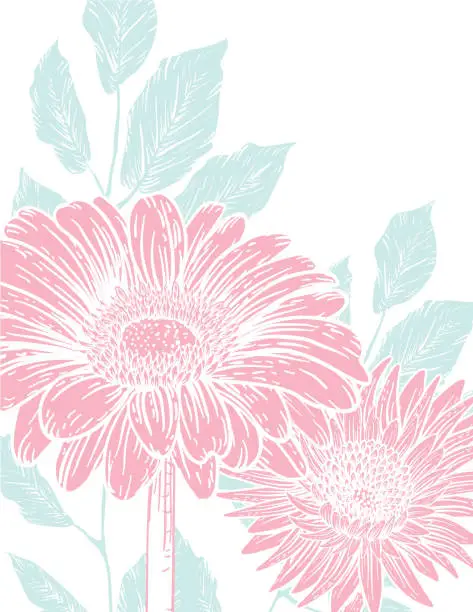 Vector illustration of Spring Botanical Style Flowers And Leaves On A Transparent Background