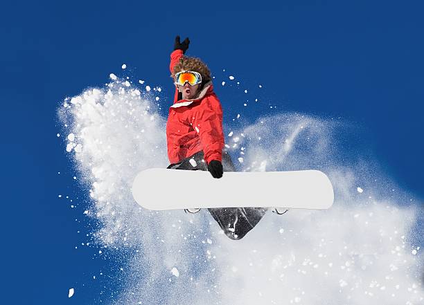 Snowboard Jumping In Colorado stock photo