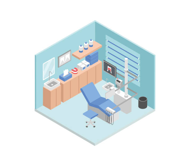 ilustrações de stock, clip art, desenhos animados e ícones de dentistry, dentist's office isometric vector - office isometric built structure portion