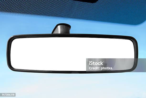 A Rear View Mirror In A Car In Cartoon Stock Photo - Download Image Now - Rear-View Mirror, Vehicle Mirror, Sky