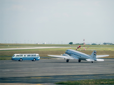 Wels, Austria - July 11, 2010: One of the oldest existing and working airplanes in the world - a BLERIOT XI. The original XI was designed by Louis Bleriot in the year 1909. The plane just started at the small airfield of the town of Wels, Upper Austria.