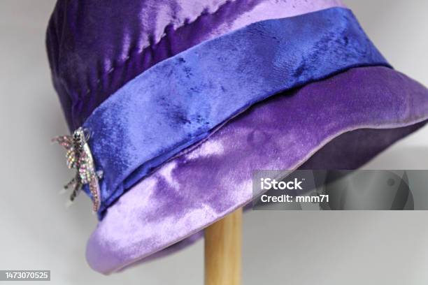 Antique Purpleblue Hat On Hatstand At The Antique Stores Stock Photo - Download Image Now