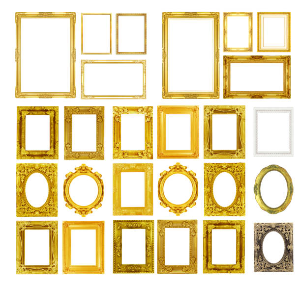 The antique gold frame isolated on the white background.
