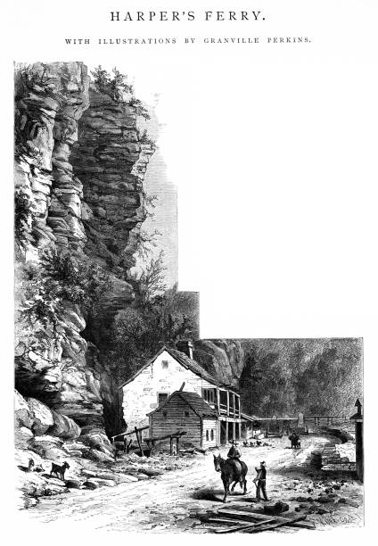 ilustraciones, imágenes clip art, dibujos animados e iconos de stock de harper's ferry, virginia occidental, maryland, virginia, estados unidos, geografía - blue ridge mountains mountain mountain range appalachian mountains