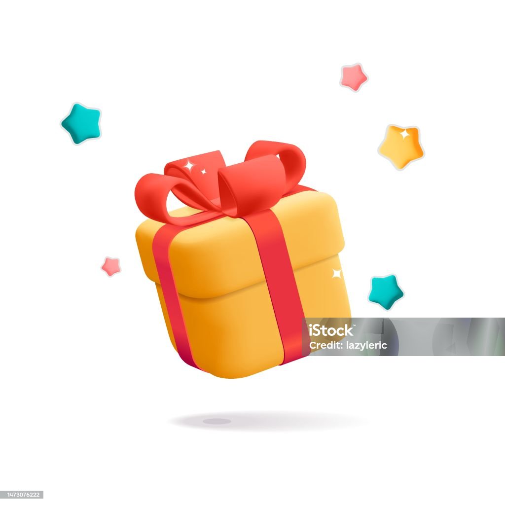3d Vector Plastic Cartoon Render Flying Yellow Square Closed Present ...