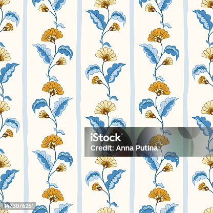 istock Indian Chintz Jacobean Flowers Vector Seamless Pattern 1473076251