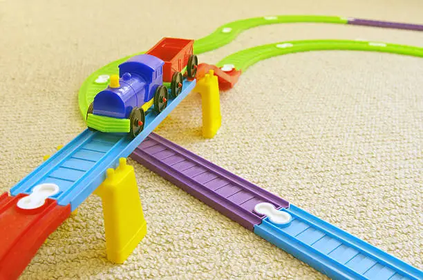 The children's plastic colour railway and train
