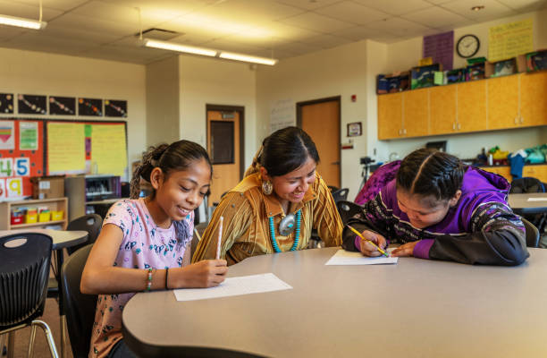 istock Navajo indigenous teacher helping students with their work 1473083199