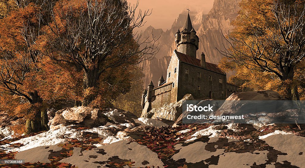 Castelo Medieval fortaleza nas montanhas - Foto de stock de Castelo royalty-free