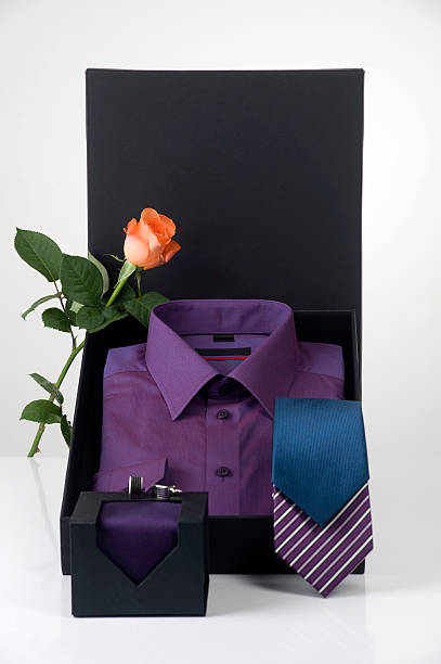 man's shirt and ties in elegant gift box stock photo