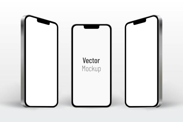 whitescreen-telefonvorlage ähnlich wie beim iphone-mockup gedreht - iphone mockup stock-grafiken, -clipart, -cartoons und -symbole