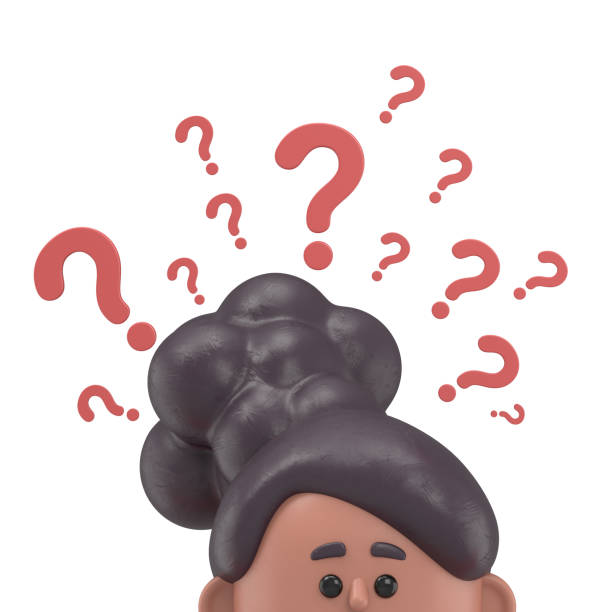 istock 3D illustration of thinking african american woman Coco with question mark.3D rendering on white background. 1473087484
