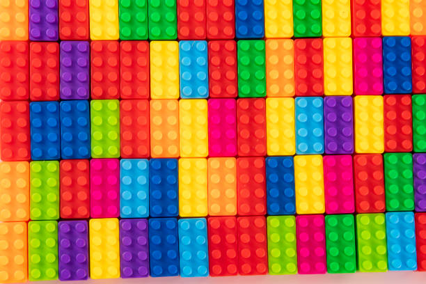 istock Colorful plastic building block patterns isolated. Toy for children 1473090543