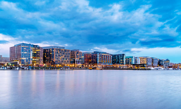 Southwest Waterfront in Washington DC, USA Southwest Waterfront and the Wharf in Washington DC on a sunny day. washington-dc-waterfront stock pictures, royalty-free photos & images