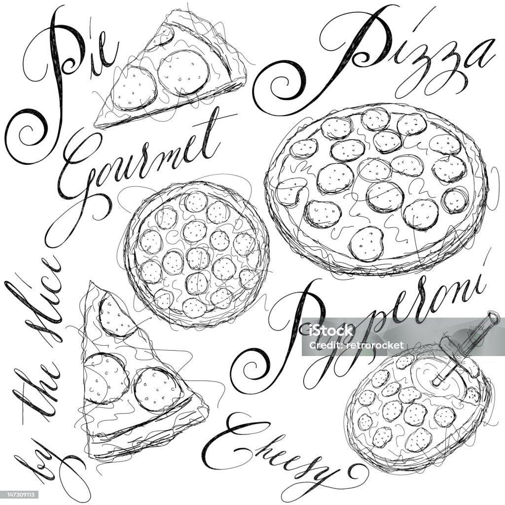 pizza szkice - Zbiór ilustracji royalty-free (Bazgroły - Rysunek)