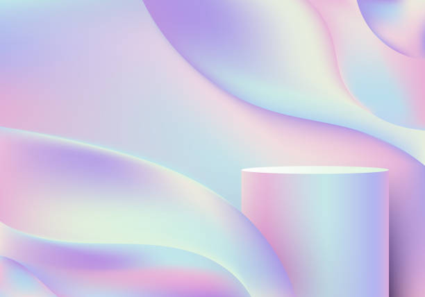 istock Abstract modern product display. 3D pastel color podium stand with liquid or fluid dynamic shapes holographic background 1473093642