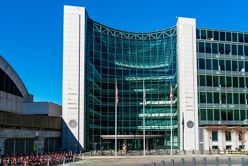 Washington DC, USA - February 18, 2023: The United States Securities and Exchange Commission (SEC) building on a sunny day in downtown Washington DC.