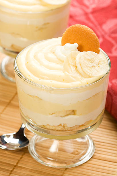 Banana pudding in a clear cup  stock photo
