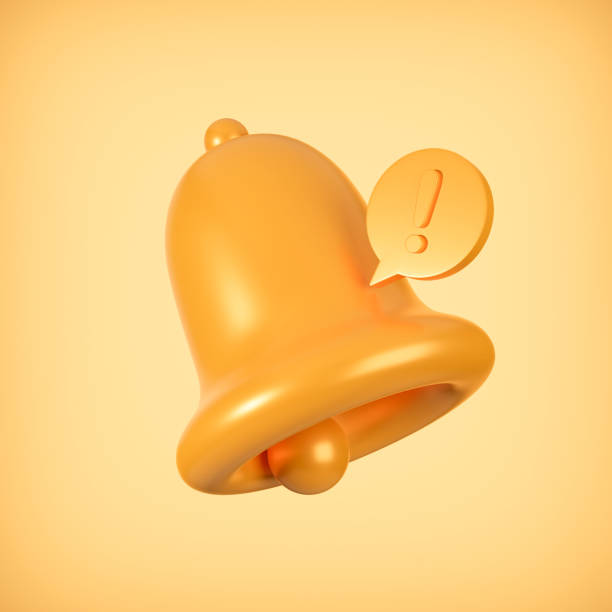 istock Gold update notification icon with bell alarm icon on gold background, 3D rendering. 1473099781