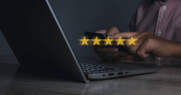 istock Businessman choose excellent rating Five Star. Customer satisfaction. 1473101690